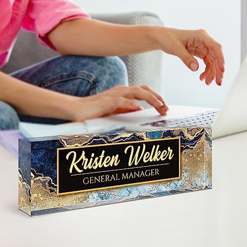 Name Plate for Desk, Desk Name Plate Personalized, Office Decor for Women Men, Acrylic Desktop Accessories, Office Appreciation Gifts for Boss Social Workers Nurse Teacher Employee (Blue/Gold) - Image 6