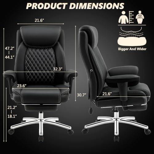600LBS Big and Tall Office Chair,Reclining Heavy Duty Executive Desk Chair - Image 3