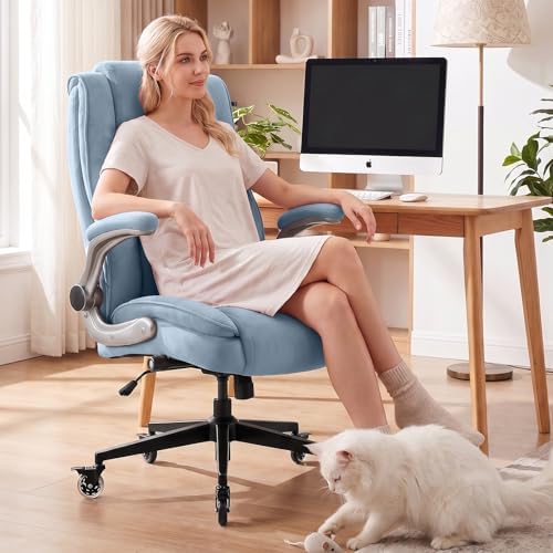 Fabric High Back Office Chair, Thick Padded Ergonomic Computer Desk Chair - Image 2