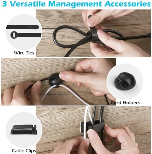 KHAMAL Cable Management Under Desk 26PCS - Cable Management Tray Kit Ventilated Hexagonal Design with Cable Clips, Wire Ties, Cord Holder & Screws for Office, Home (Black) - Image 3