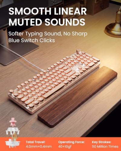 Wired Typewriter Mechanical Keyboard, Retro Punk Keyboard with Media Knob - Image 2