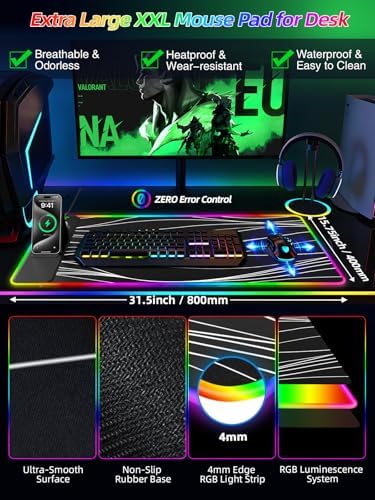 Mouse Pad with Foldable Phone Holder & Wireless Charger, XXL RGB Gaming Mousepad 31.5"x15.8" Large Desk Mat for Keyboard, Black Desk Pad with Dual Qi Charging Station | 11 Colors 5 Modes - Image 5