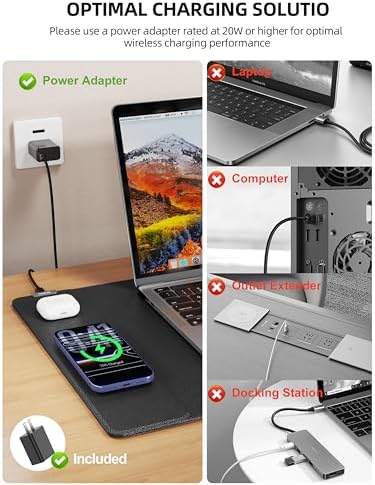 Mouse Pad with 15W Wireless Charging, XXL Large Leather Desk Mat, Black - Image 4