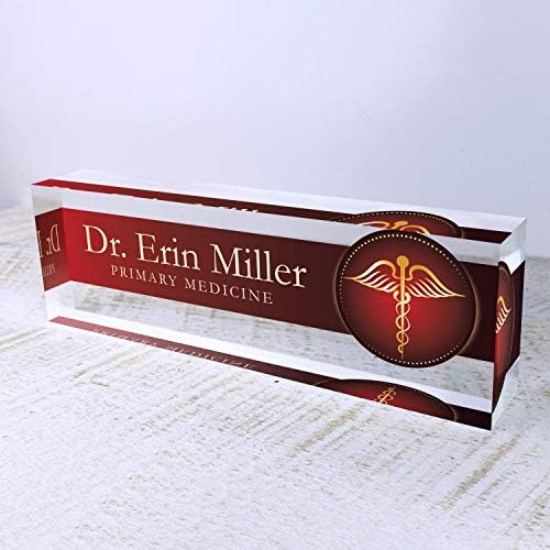 Artblox Office Desk Name Plate Personalized | Custom Name Plates For Desks | Medic Design On Clear Acrylic Glass | Cute Office Desk Accessories Customized Gifts - (8" x 2.5") - Image 5