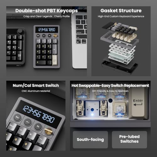 RK ROYAL KLUDGE M20 Wireless Number Pad, Mechanical Numpad with LCD Display, PC Numpad & Calculator Modes, Programmable Numeric Keypad, Bluetooth/2.4G/Wired, RGB Hot-Swappable for Win/Mac - Image 5