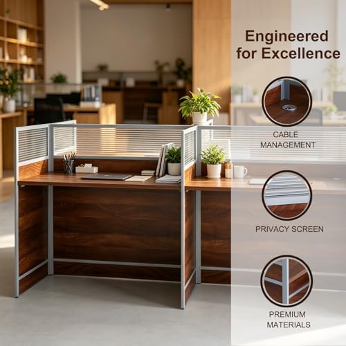 4-Person Office Cubicle Workstation Desk with Mute Privacy Panels & Cable Management, Computer Cubicles Desk for Home & Commercial Office Use, Walnut Finish - Image 5