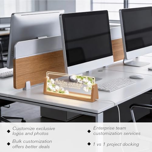 Personalized Light Up Acrylic Desk Name Plate - Custom Name Plate for Desk with Walnut Wood Base - Appreciation Office Gifts for Employees, Teacher, Social Worker (White) - Image 4
