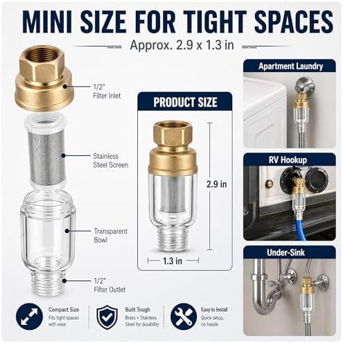 2 Pack Washing Machine Water Filter, Reusable Brass Sediment Filters - Image 5