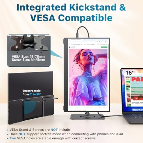 kksmart Portable Monitor for Laptop MacBook Surface PC Xbox PS5, Travel Monitor Second Screen for Laptop, HDMI USB-C VESA Compatible Built-in Speaker, 15.6inch - Image 4