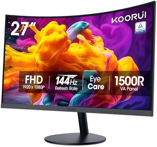 KOORUI 27 Inch Curved Computer Monitor, FHD 144Hz VA 1500R Office Monitor by KOORUI