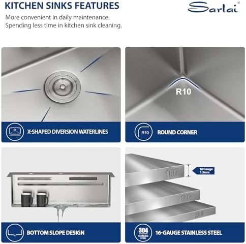 Sarlai 31 Inch Waterfall Kitchen Sink Drop In - 31x20 Waterfall Sink Ledge Workstation Stainless Steel 16 Gauge Multifunction Single Bowl Top Mount Kitchen Basin with Faucet Combo - Image 6