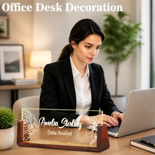 Custom Name Plate for Desk with LED Walnut Frame, Office Desk Decor - Image 5