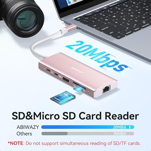 USB C Hub Adapter,10 in 1 USB C to USB HDMI Ethernet Hub with 4K@60Hz HDMI+Ethernet+4USB+1USB-C Data Port+SD/TF Card Reader+100W PD (Pink) - Image 7