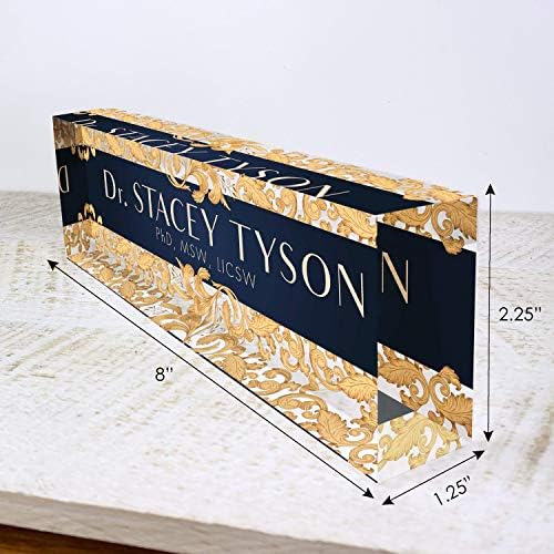 Artblox Office Desk Name Plate Personalized | Custom Name Plates For Desks | Leaf Gold Design On Clear Acrylic Glass | Cute Office Desk Accessories Customized Gifts - (8" x 2.5") - Image 3