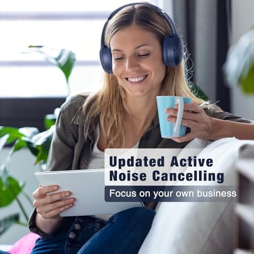RUNOLIM Active Noise Cancelling Headphones, Wireless Bluetooth Over Ear (Blue) - Image 2