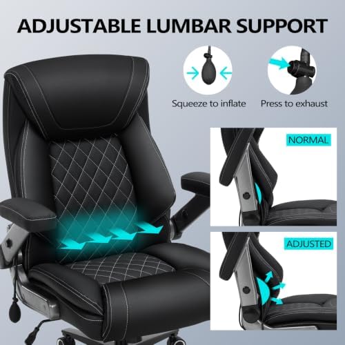 600lbs Big and Tall Office Chair with Lumbar Support 5 Way Adjustable Armrest Heavy Duty Ergonomic Office Chair Executive OfficeChair Oversized and Extra Wide (Black) - Image 4