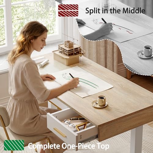 TIQLAB One-Piece Top Electric Standing Desk, 47 x 24 Inch Height Adjustable Sit Stand Desk with Three Drawers for Home Office, Maple - Image 3