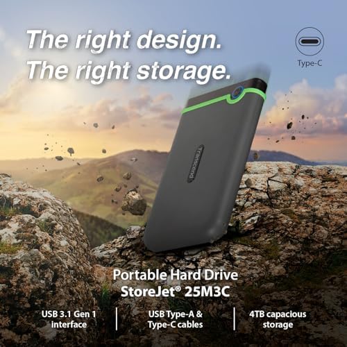 Transcend 4TB StoreJet 25M3 Rugged Portable HDD, One Touch Backup - Image 3