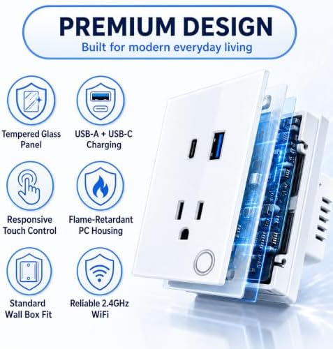 Melery Smart WiFi Wall Outlet with USB-A & 30W USB-C PD Fast Charging, 15A Smart Receptacle, Smart Life/Tuya App Remote Control, Compatible with Alexa & Google Home, Timer & Schedule - Image 5