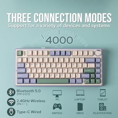 EPOMAKER x Aula F75 Gasket Mechanical Keyboard, 75% Wireless Hot Swappable Gaming Keyboard with Five-Layer Padding&Knob, BT/2.4GHz/USB-C, RGB (Green, LEOBOG Reaper Switch) - Image 3