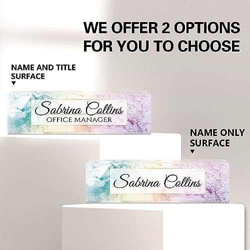 Name Plate for Desk, Desk Name Plate Personalized, Office Decor for Women Men, Acrylic Desktop Accessories, Office Appreciation Gifts for Boss Social Workers Nurse Teacher Employee (Colorful Marble) - Image 2