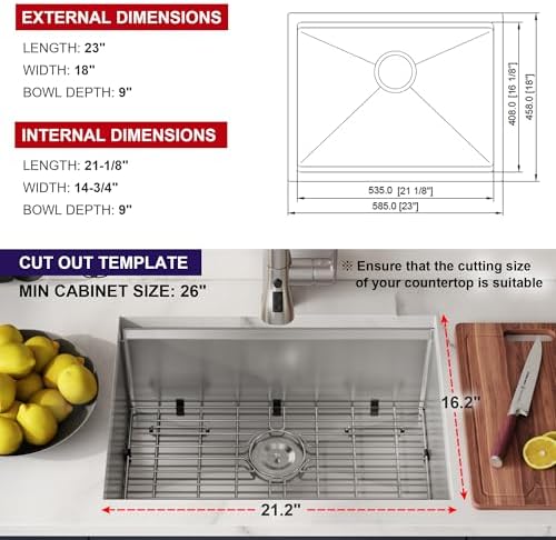 23 Inch Undermount Single Bowl Workstation Handmade Kitchen Sink - Image 7