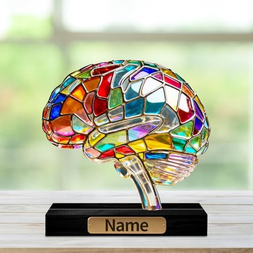 Personalized Acrylic Human Brain Anatomical Decoration Colorful Figurine with Custom Name Plate, Medical & Anatomy Desktop Ornament, Gifts for Neuroscientists Doctors Medical Students - Image 2