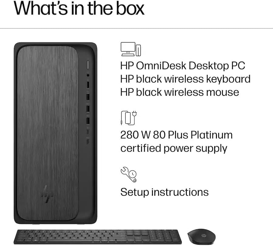 HP OmniDesk AI PC Desktop, 16 NPU Tops, Ryzen 7-8700G CPU (5.1GHz), 16GB DDR5 RAM, 1TB Storage (512GB PCIe SSD & 512 External Drive), Wi-Fi 6, Dual Monitor Support, Windows 11, Wireless KB & Mouse - Image 6