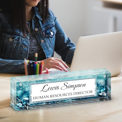Desk Name Plate Personalized, Desk Double sided pattern Name Plate Personalized Office Desk Decor for Women and Men , Teacher Nurse Boss Employee Appreciation Gifts (Green diamonds, fixed pattern) - Image 5