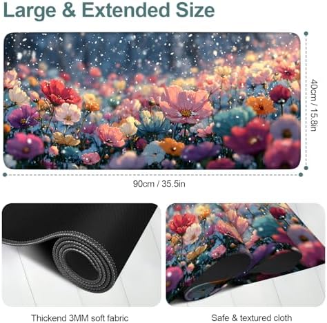 Spring Flowers Gaming Mouse Pad 35.4"x15.7" Large Extended Pad Desk Mat Anti-Slip Rubber Base & Durable Stitched Edges for Gamers Smooth Mouse Pad Writing Surface for Desk Office/Home - Image 2