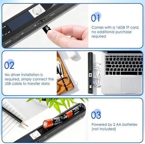 Portable Document Scanner, 900DPI Handheld Scanner Wand for Documents & Receipts, A4 Photo Image Scanner JPG/PDF, Portable Scanner for Laptop, USB 2.0 High Speed Transfer, Supports Micro SD Card - Image 3