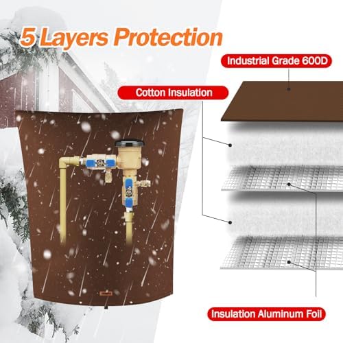 TOHONFOO Backflow Preventer Cover, Pipe Freeze Insulation, 28"Wx36"H, Brown - Image 5