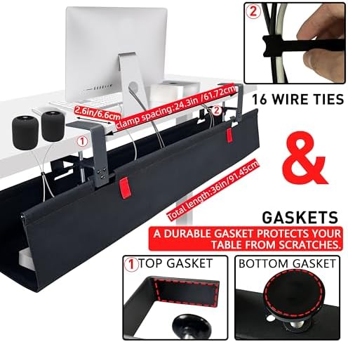 No Drill Under Desk Cable Management Tray, 36" Desk Cable Organizer - Image 2