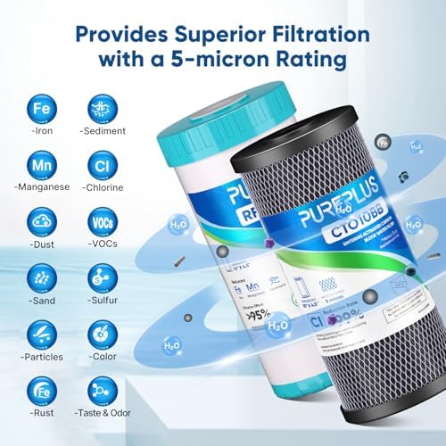 PUREPLUS 10"x4.5" Whole House Water Filter Kit, Carbon Block & Iron Reduce - Image 4
