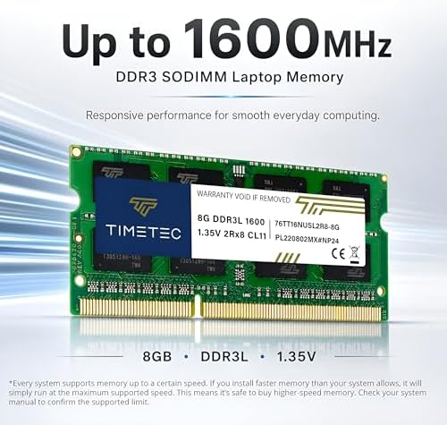 Timetec 32GB KIT(4x8GB) DDR3L / DDR3 1600MHz (DDR3L-1600) PC3L-12800 / PC3-12800 Non-ECC Unbuffered 1.35V/1.5V CL11 2Rx8 Dual Rank 204 Pin SODIMM Laptop Notebook PC Computer Memory RAM Module Upgrade - Image 2