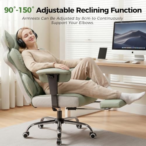 GTPLAYER Big and Tall Gaming Chair 400lbs Heavy Duty Office Chair with Foot Rest & Ergonomic Pocket Spring Lumbar Support, High Back 3D Saddle Shaped Cushion for Back Pain Relief, Green - Image 6