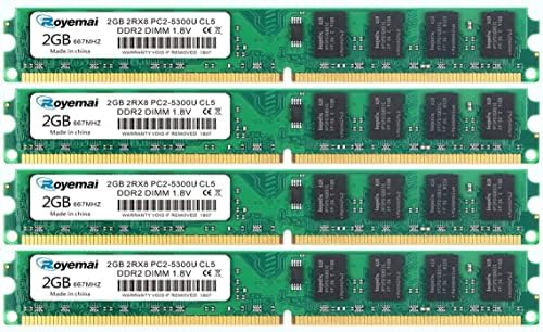 8GB Kit (4x2GB) DDR2 667Mhz Udimm RAM, Royemai DDR2-667U PC2-5300 2GB 1.8V CL5 240-pin 2Rx8 Non-ECC Unbuffered Desktop Computer RAM Memory Modules by DUOMEIQI