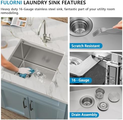 21"x19" Undermount Laundry Utility Sink Workstation - Image 7