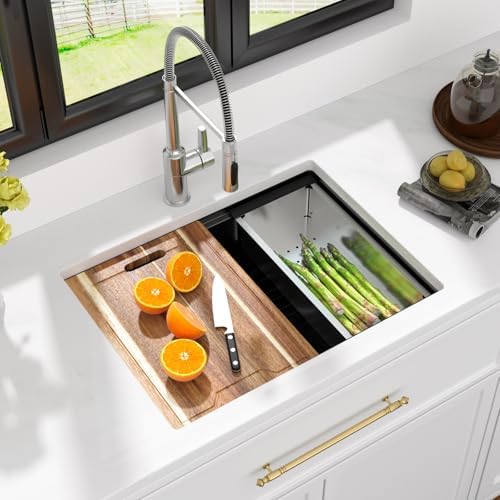 Kichae 25 Black Undermount Kitchen Sink Stainless 16 Gauge Workstation - Image 3
