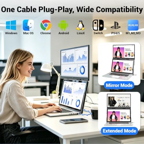 Laptop Screen Extender, 15.6" Ultra-Light & Thin Dual Monitor Extender with 1080P FHD IPS, Eye Care & Neck-Friendly, USB-C/HDMI Plug-Play Portable Monitor for Mac/Win/Android, Fits 13-17" Laptops - Image 5