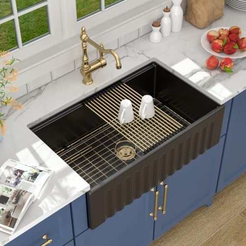 Lordear 33 Inch Matte Black Farmhouse Sink Workstation Fireclay - Image 2