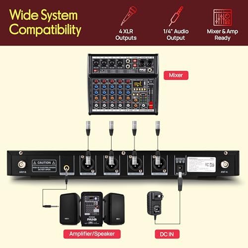 Pyle 4 Channel UHF Wireless Conference Microphone System with 4 Gooseneck Mics, 300 Ft Range, Selectable Frequencies & Rack Mount Receiver for Meetings, Presentations & Events - Image 5
