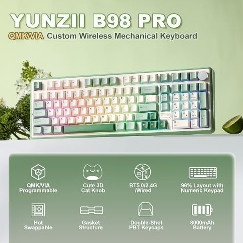 YUNZII B98 PRO 96% Wireless Mechanical Keyboard (Matcha Green, Milk Switch) - Image 2