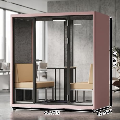 Soundproof Office Pod with 4 Person Enclosed Design (Pink) - Image 2