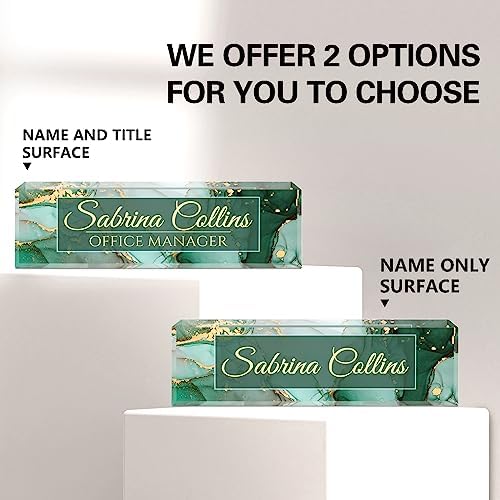 Name Plate for Desk, Desk Name Plate Personalized, Office Decor for Women Men, Acrylic Desktop Accessories, Office Gifts for Boss Nurse Teacher Coworker, Employee Appreciation Gift (Green Coast B) - Image 2