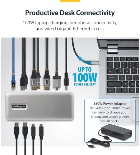 StarTech Driverless USB-C Triple 4K Windows Dock, DisplayPort & HDMI, 100W - Image 4
