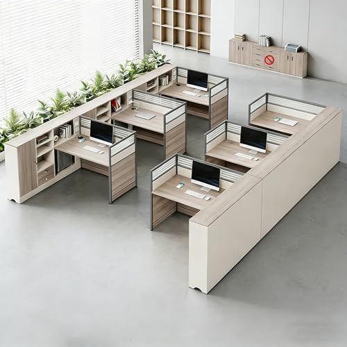 Modern Office Cubicle Workstation Desk with Tempered Glass Privacy Panels, USB Charging Hub & Cable Management,Multi-Person Modular Computer Desk for Commercial Office (D-Right, Six Person-T) by Unknown