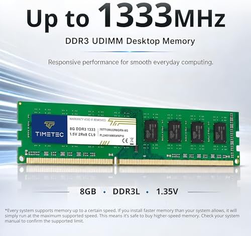 Timetec 32GB KIT(4x8GB) DDR3 1333MHz PC3-10600 Non-ECC Unbuffered 1.5V CL9 2Rx8 Dual Rank 240 Pin UDIMM PC Desktop Computer Memory RAM Module Upgrade (32GB KIT(4x8GB)) - Image 2