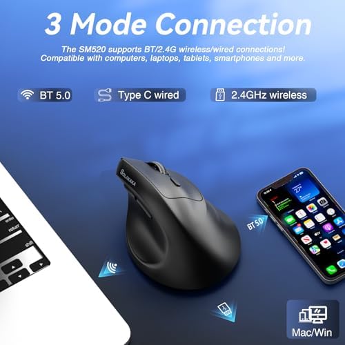 SOLAKAKA SM520 Ergonomic Wireless Mouse with 24,000 DPI, Black - Image 3