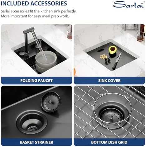 Sarlai Undermount Bar Sink 13x15 Inch Undermount Outdoor Sink with Foldable Faucet Bar Prep RV Single Bowl Gunmetal Black 16 Gauge Stainless Steel Small Sinks with Cover BBQ Sinks Outside - Image 5